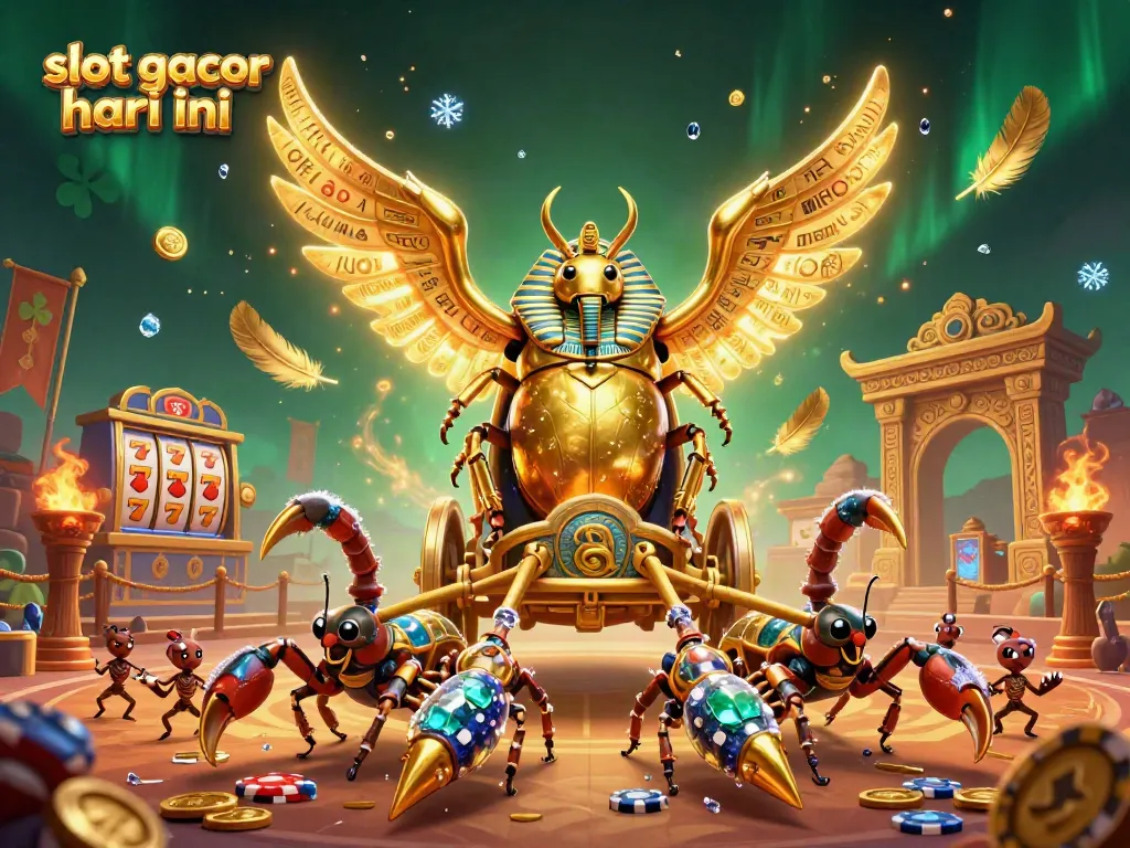 Experience the excitement of slot gacor hari ini with a vibrant casino-themed illustration featuring golden elements and animated characters.