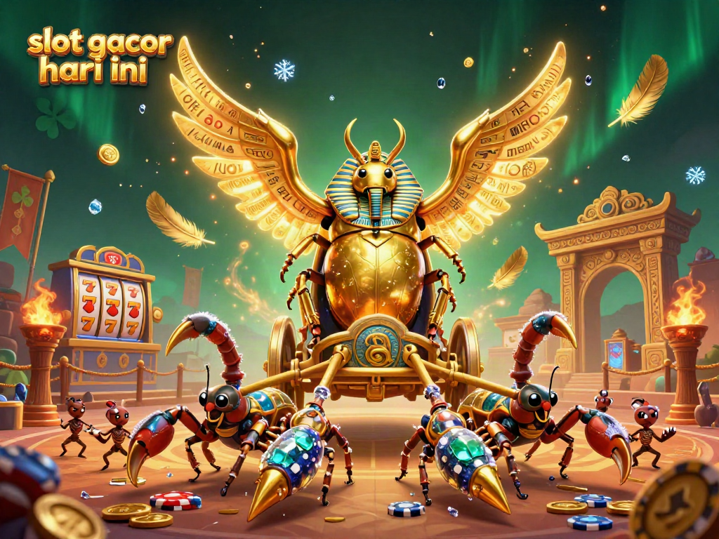 Experience the excitement of slot gacor hari ini with a vibrant casino-themed illustration featuring golden elements and animated characters.