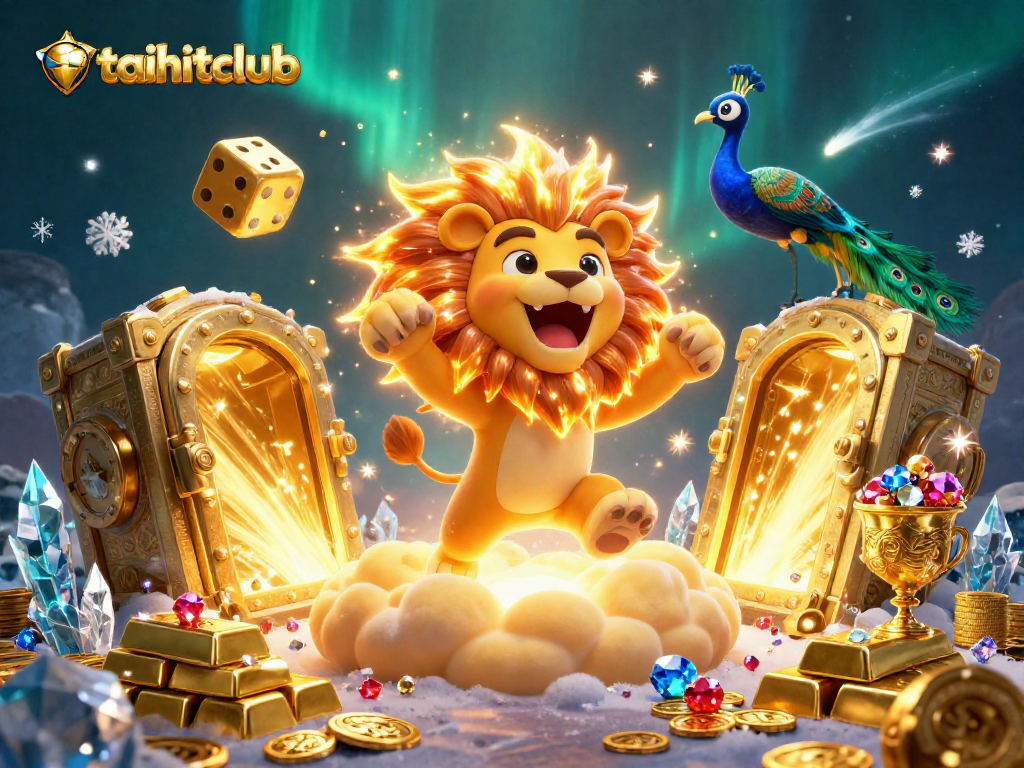 Experience the thrill at taihitclub with dynamic slots and golden treasures in this vibrant illustration.