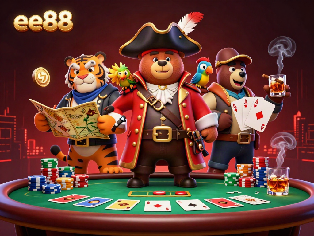 Engage in action at ee88 with a vibrant gambling illustration featuring poker elements and characters.